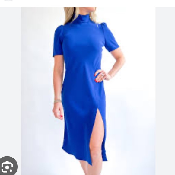 Amanda Uprichard Butler Dress Midi mock neck blue royal dress size small s - Picture 6 of 13